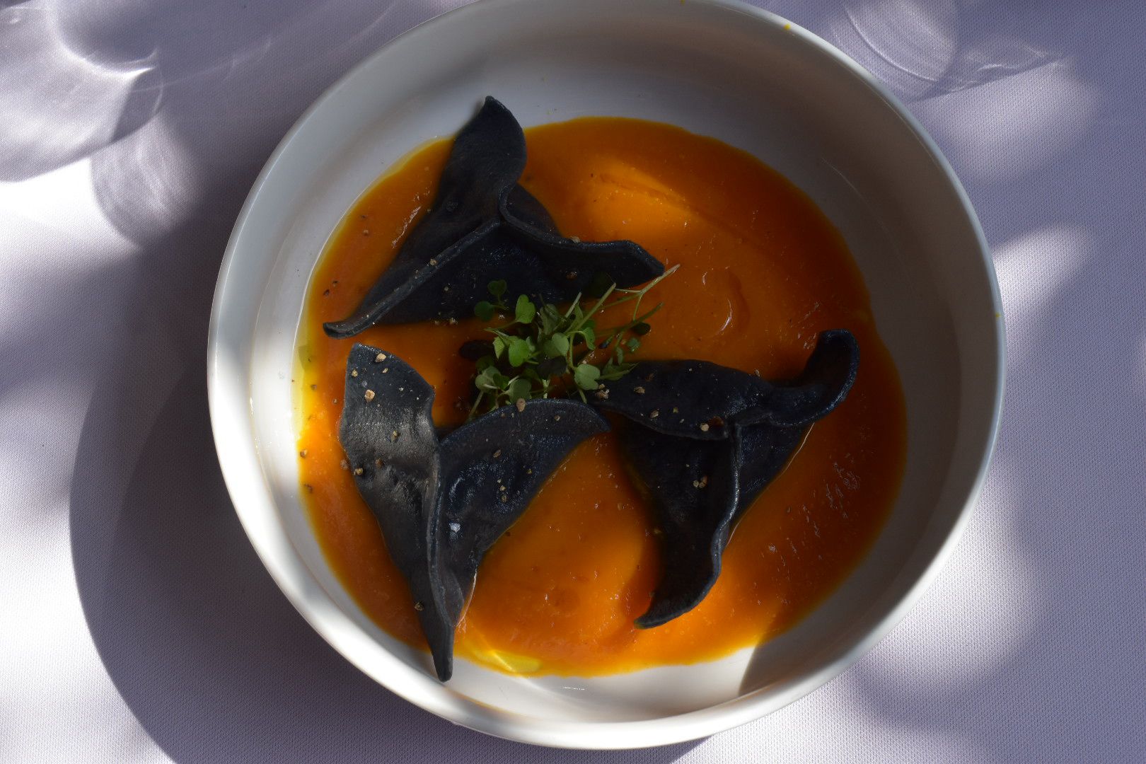 Raviole de champignons et de courge confite